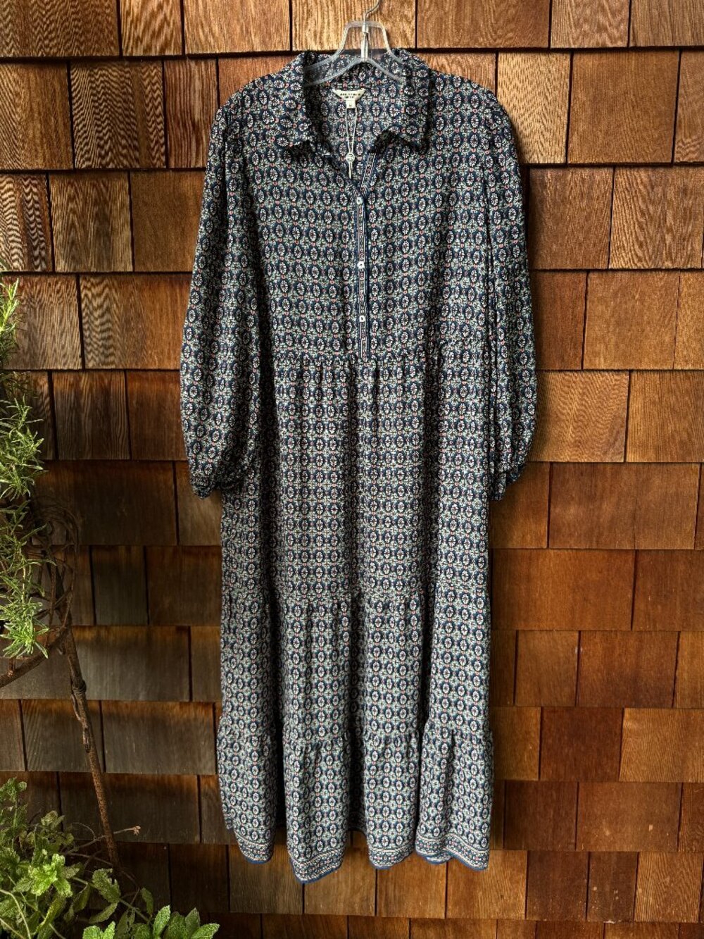 MAX STUDIO LONDON Three-Qtr Sleeve Collared Half Button Front Tiered Dress - XL